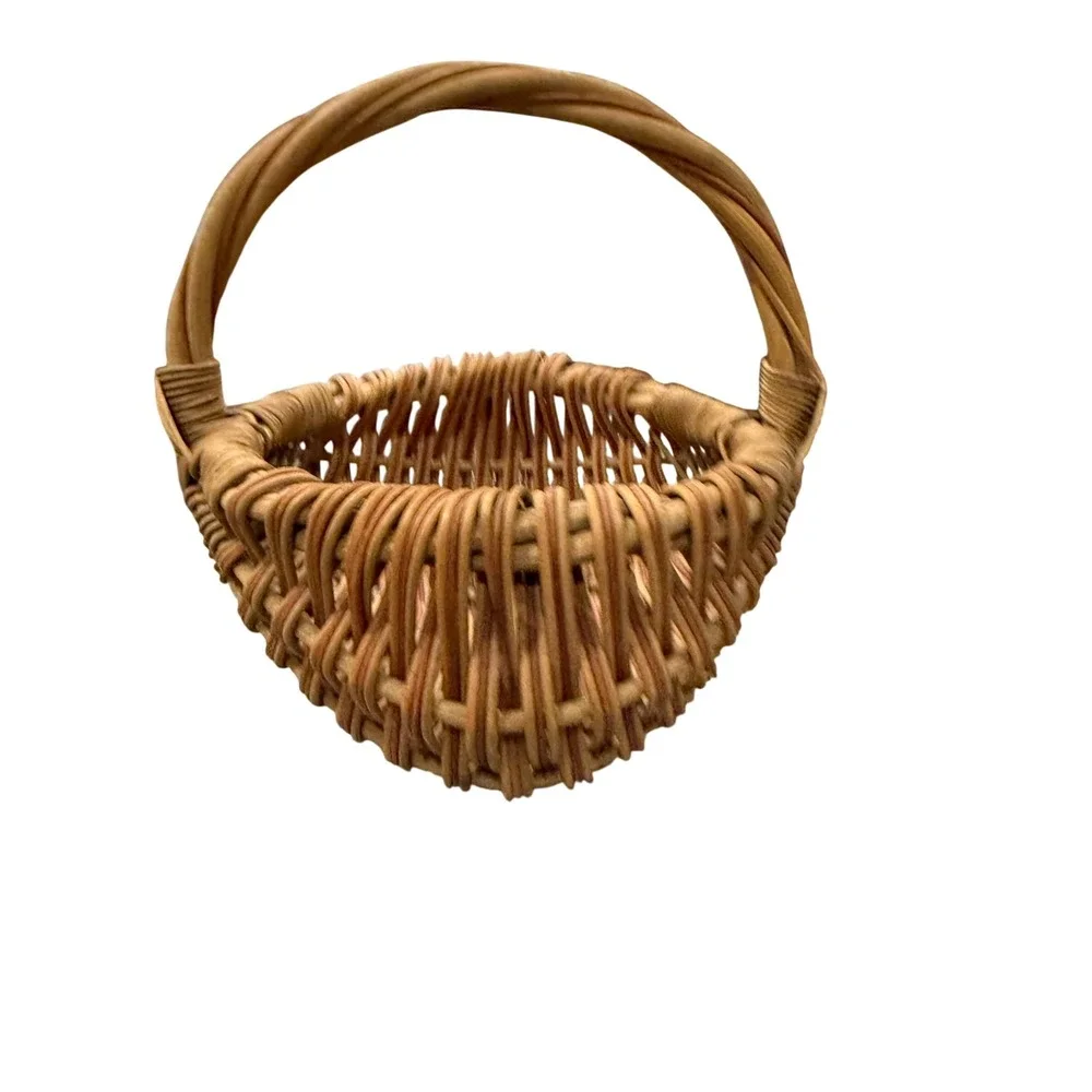 Handwoven Wicker Buttocks Egg Basket Natural Reed God's Eye Handle Farmhouse 10